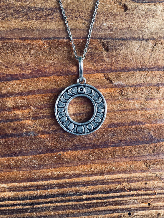 Lunar Calendar Necklace / Moon Phases / Hypoallergenic / Silver / Yoga / Reiki / Boho / Hippie / Rustic / Ethnic / Crystals / Third Eye /