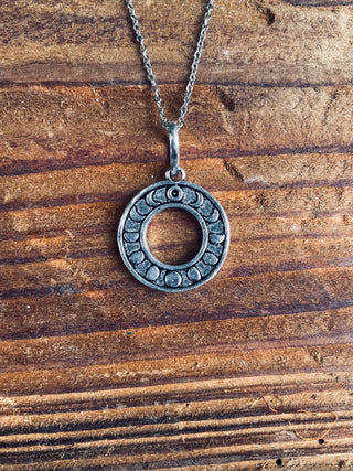 Lunar Calendar Necklace / Moon Phases / Hypoallergenic / Silver / Yoga / Reiki / Boho / Hippie / Rustic / Ethnic / Crystals / Third Eye /