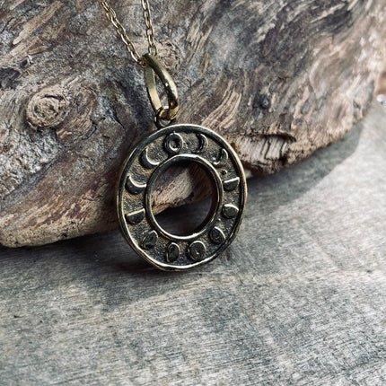 Lunar Calendar Necklace / Moon Phases / Hypoallergenic / Gold / Yoga / Reiki / Boho / Hippie / Rustic / Ethnic / Crystals / Third Eye /