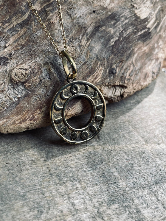 Lunar Calendar Necklace / Moon Phases / Hypoallergenic / Gold / Yoga / Reiki / Boho / Hippie / Rustic / Ethnic / Crystals / Third Eye /