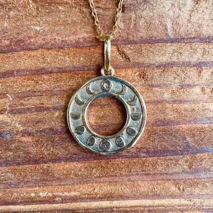 Lunar Calendar Necklace / Moon Phases / Hypoallergenic / Gold / Yoga / Reiki / Boho / Hippie / Rustic / Ethnic / Crystals / Third Eye /