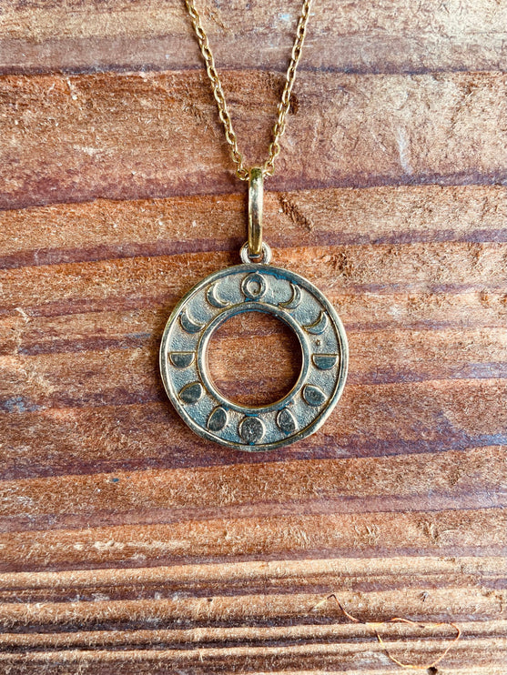 Lunar Calendar Necklace / Moon Phases / Hypoallergenic / Gold / Yoga / Reiki / Boho / Hippie / Rustic / Ethnic / Crystals / Third Eye /