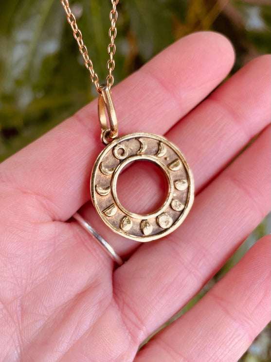 Lunar Calendar Necklace / Moon Phases / Hypoallergenic / Gold / Yoga / Reiki / Boho / Hippie / Rustic / Ethnic / Crystals / Third Eye /