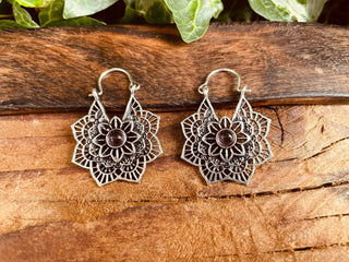 Small Boho Hoops Amethyst Silver Earrings / Mandala Shape / Ethnic / Rustic / Yoga / Hippie / Boho Jewellery / Bohemian / Festival