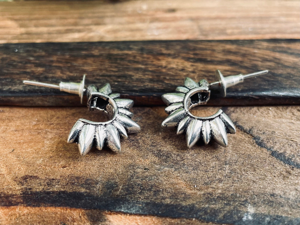 Chunky Silver Spike Stud Earrings / Steampunk / Geometric / Ethnic / Boho / Bohemian / Conteporary / Modern Jewelery / / Festival