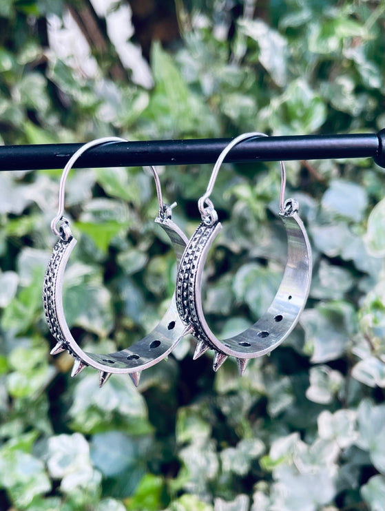 Silver Spike Hoop Earrings / Steampunk / Boho Jewellery / Punk / Goth Fashion / Tattoo / Ethnic / Rustic / Gypsy / Spiral / Hippie style