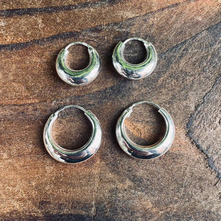 Small Sterling Silver Chunky Hoop Earrings 925 / Hypoallergenic / Classic Jewelery / Rustic / Bohemian / Hippie / Chunky / Fashion Style