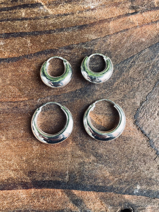 Small Sterling Silver Chunky Hoop Earrings 925 / Hypoallergenic / Classic Jewelery / Rustic / Bohemian / Hippie / Chunky / Fashion Style