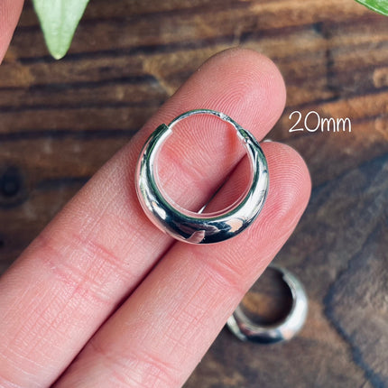 Small Sterling Silver Chunky Hoop Earrings 925 / Hypoallergenic / Classic Jewelery / Rustic / Bohemian / Hippie / Chunky / Fashion Style
