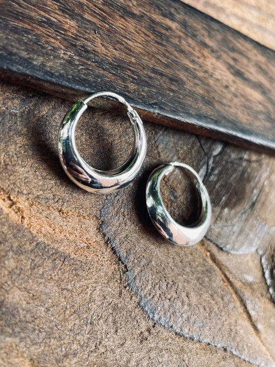 Small Sterling Silver Chunky Hoop Earrings 925 / Hypoallergenic / Classic Jewelery / Rustic / Bohemian / Hippie / Chunky / Fashion Style