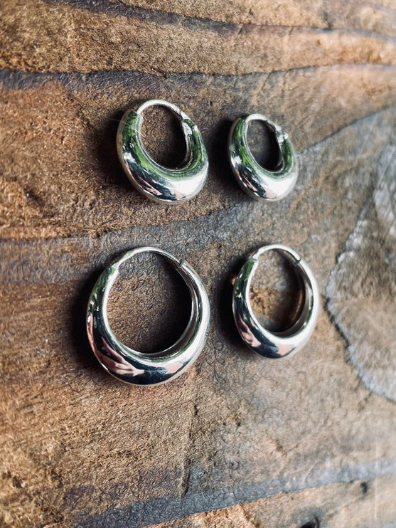 Small Sterling Silver Chunky Hoop Earrings 925 / Hypoallergenic / Classic Jewelery / Rustic / Bohemian / Hippie / Chunky / Fashion Style