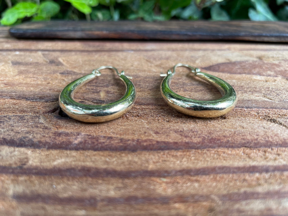 Chunky Golden Oval Hoop Earrings / Thick Hoop Earrings / Contemporary Jewelery / Modern / Boho / Rustic / Tribal / Fashion Outfit