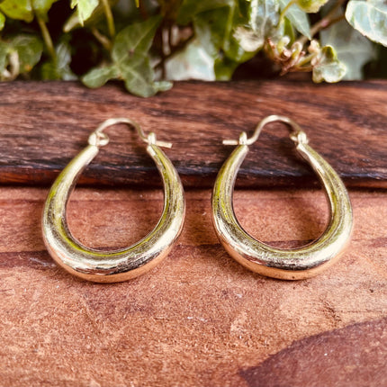 Chunky Golden Oval Hoop Earrings / Thick Hoop Earrings / Contemporary Jewelery / Modern / Boho / Rustic / Tribal / Fashion Outfit
