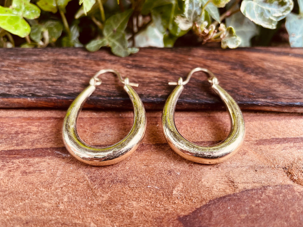 Chunky Golden Oval Hoop Earrings / Thick Hoop Earrings / Contemporary Jewelery / Modern / Boho / Rustic / Tribal / Fashion Outfit