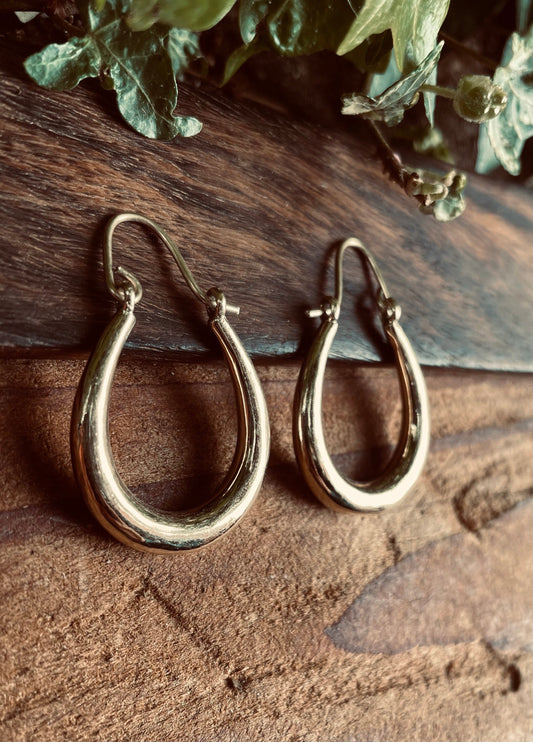 Chunky Golden Oval Hoop Earrings / Thick Hoop Earrings / Contemporary Jewelery / Modern / Boho / Rustic / Tribal / Fashion Outfit