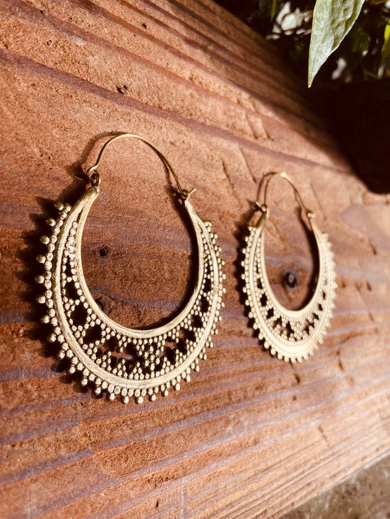 Large Boho Hoops Brass Earrings / Boho / Ethnic / Rustic / Indian / Festival / Gypsy / Spiral / Hippie / Ibiza Coachellea style