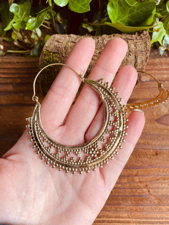 Large Boho Hoops Brass Earrings / Boho / Ethnic / Rustic / Indian / Festival / Gypsy / Spiral / Hippie / Ibiza Coachellea style