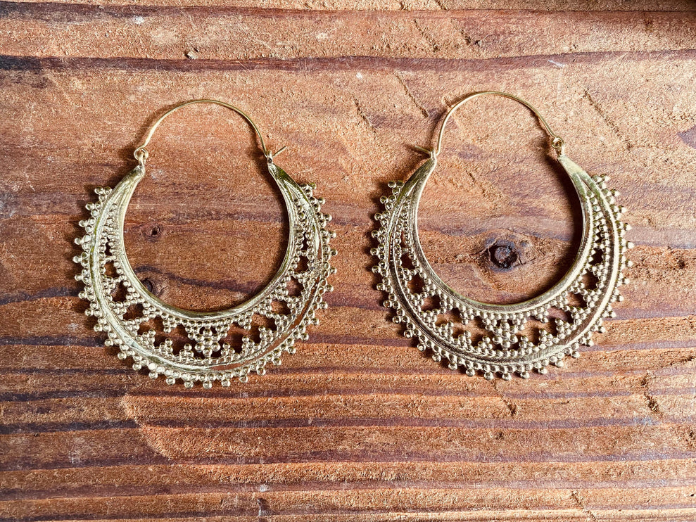 Large Boho Hoops Brass Earrings / Boho / Ethnic / Rustic / Indian / Festival / Gypsy / Spiral / Hippie / Ibiza Coachellea style