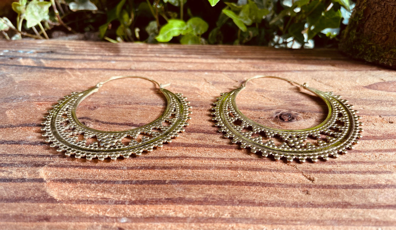 Large Boho Hoops Brass Earrings / Boho / Ethnic / Rustic / Indian / Festival / Gypsy / Spiral / Hippie / Ibiza Coachellea style