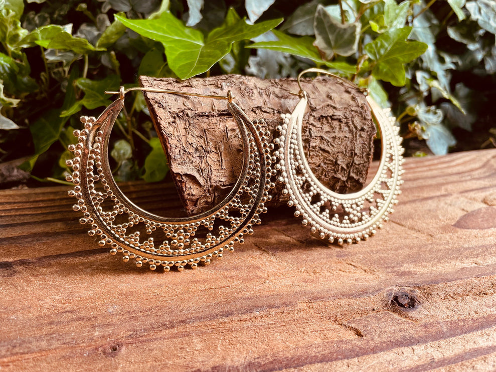 Large Boho Hoops Brass Earrings / Boho / Ethnic / Rustic / Indian / Festival / Gypsy / Spiral / Hippie / Ibiza Coachellea style