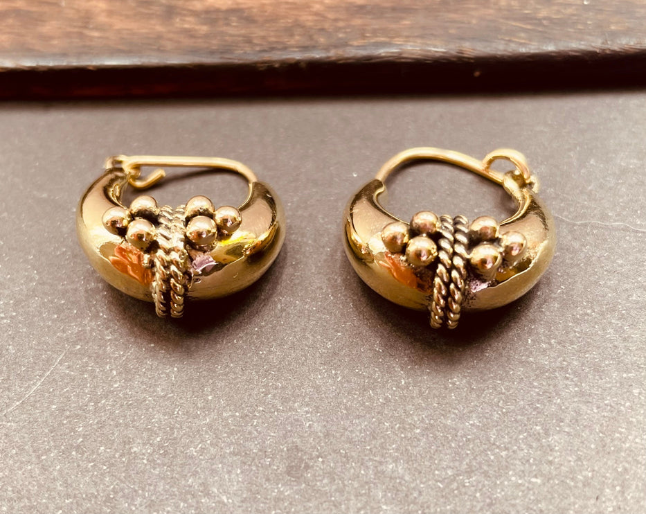 Chunky Ball Hoop Earrings Gold Brass / Boho Jewelery / Bohemian Look / Festival Fashion / Yoga / Rustic / Tribal Jewellery / Indian Design