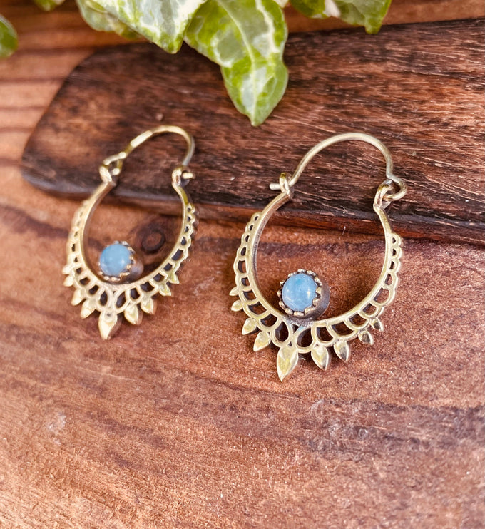 Small Boho Earrings Moonstone Earrings / Brass / Mandala / Ethnic / Rustic / Yoga / Hippie / Gypsy / Psy / Bohemian / Festival