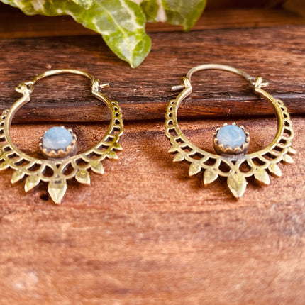 Small Boho Earrings Moonstone Earrings / Brass / Mandala / Ethnic / Rustic / Yoga / Hippie / Gypsy / Psy / Bohemian / Festival