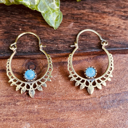 Small Boho Earrings Moonstone Earrings / Brass / Mandala / Ethnic / Rustic / Yoga / Hippie / Gypsy / Psy / Bohemian / Festival