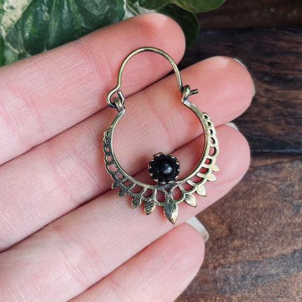 Small Boho Golden Earrings Black Onyx / Brass Triangle / Mandala / Ethnic / Rustic / Yoga / Hippie / Gypsy / Psy / Bohemian / Festival