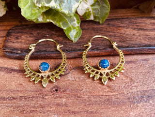Small Boho Earrings Lapis Lazuli Brass Earrings / Triangle / Mandala / Ethnic / Rustic / Yoga / Hippie / Gypsy / Psy / Bohemian / Festival