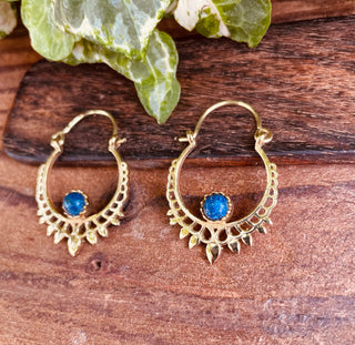 Small Boho Earrings Lapis Lazuli Brass Earrings / Triangle / Mandala / Ethnic / Rustic / Yoga / Hippie / Gypsy / Psy / Bohemian / Festival