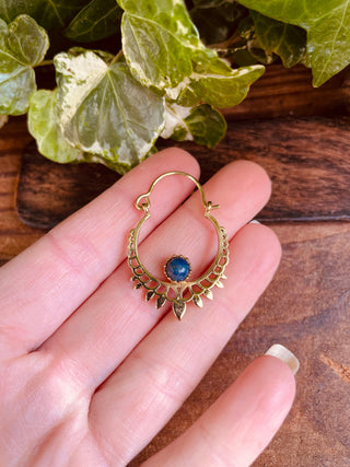 Small Boho Earrings Lapis Lazuli Brass Earrings / Triangle / Mandala / Ethnic / Rustic / Yoga / Hippie / Gypsy / Psy / Bohemian / Festival
