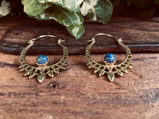 Small Boho Earrings Lapis Lazuli Brass Earrings / Triangle / Mandala / Ethnic / Rustic / Yoga / Hippie / Gypsy / Psy / Bohemian / Festival