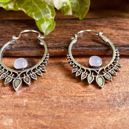 Small Boho Silver Earrings Rose Quartz / Triangle / Mandala / Ethnic / Rustic / Yoga / Hippie / Gypsy / Psy / Bohemian / Festival