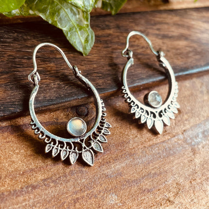 Small Silver Boho Earrings Labradorite / Heart / Mandala / Ethnic / Rustic / Yoga / Hippie / Gypsy / Psy / Bohemian / Festival