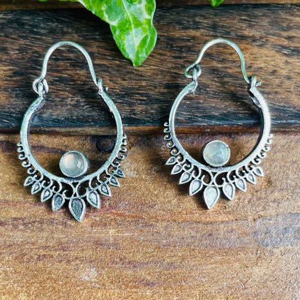 Small Silver Boho Earrings Labradorite / Heart / Mandala / Ethnic / Rustic / Yoga / Hippie / Gypsy / Psy / Bohemian / Festival