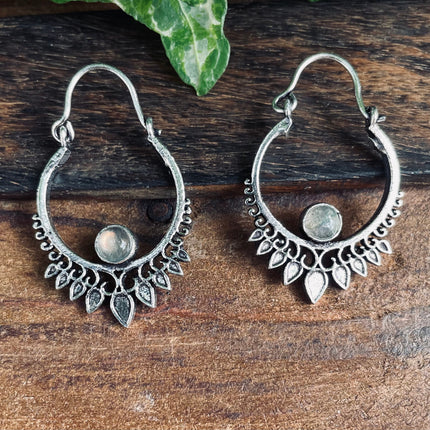 Small Silver Boho Earrings Labradorite / Heart / Mandala / Ethnic / Rustic / Yoga / Hippie / Gypsy / Psy / Bohemian / Festival