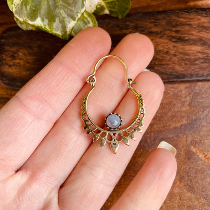 Small Boho Earrings Moonstone Earrings / Brass / Mandala / Ethnic / Rustic / Yoga / Hippie / Gypsy / Psy / Bohemian / Festival