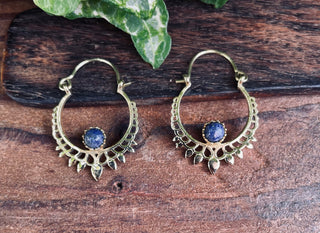Small Boho Earrings Lapis Lazuli Brass Earrings / Triangle / Mandala / Ethnic / Rustic / Yoga / Hippie / Gypsy / Psy / Bohemian / Festival