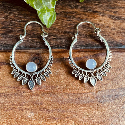 Small Boho Silver Earrings Rose Quartz / Triangle / Mandala / Ethnic / Rustic / Yoga / Hippie / Gypsy / Psy / Bohemian / Festival