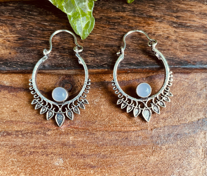 Small Boho Silver Earrings Rose Quartz / Triangle / Mandala / Ethnic / Rustic / Yoga / Hippie / Gypsy / Psy / Bohemian / Festival