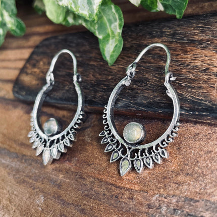 Small Silver Boho Earrings Labradorite / Heart / Mandala / Ethnic / Rustic / Yoga / Hippie / Gypsy / Psy / Bohemian / Festival