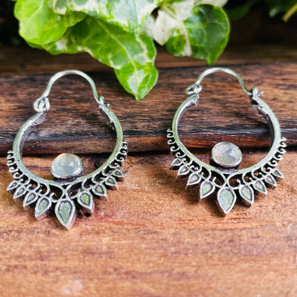 Small Silver Boho Earrings Labradorite / Heart / Mandala / Ethnic / Rustic / Yoga / Hippie / Gypsy / Psy / Bohemian / Festival