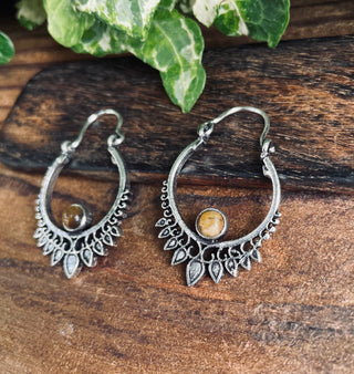 Small Boho Silver Earrings Tiger Eye / Mandala / Ethnic / Rustic / Yoga / Hippie / Gypsy / Psy / Bohemian / Festival