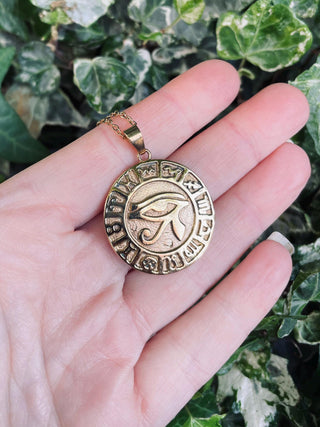 Eye of Horus Gold Necklace / Brass / Stainless Steel Chain / Ancient Egypt / Ra / Hieroglyphics / Brass / Ethnic / Gypsy / Boho / Bohemian