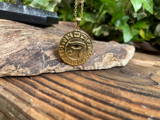 Eye of Horus Gold Necklace / Brass / Stainless Steel Chain / Ancient Egypt / Ra / Hieroglyphics / Brass / Ethnic / Gypsy / Boho / Bohemian