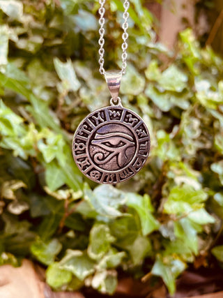 Eye of Horus Silver Necklace / Stainless Steel Chain / Ancient Egypt / Ra / Hieroglyphics / Brass / Ethnic / Gypsy / Boho / Bohemian
