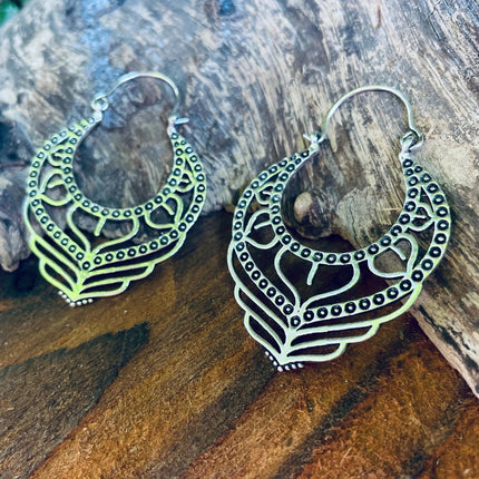 Gypsy Silver Hoop Earrings / Ethnic / Geometric / Rustic / Yoga / Hippie / Pretty / Boho / Bohemian / Festival