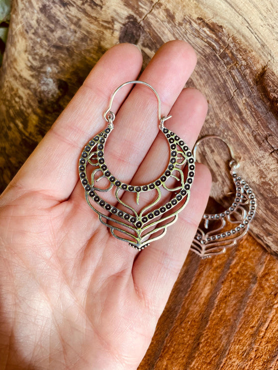 Gypsy Silver Hoop Earrings / Ethnic / Geometric / Rustic / Yoga / Hippie / Pretty / Boho / Bohemian / Festival