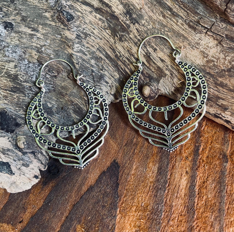 Gypsy Silver Hoop Earrings / Ethnic / Geometric / Rustic / Yoga / Hippie / Pretty / Boho / Bohemian / Festival